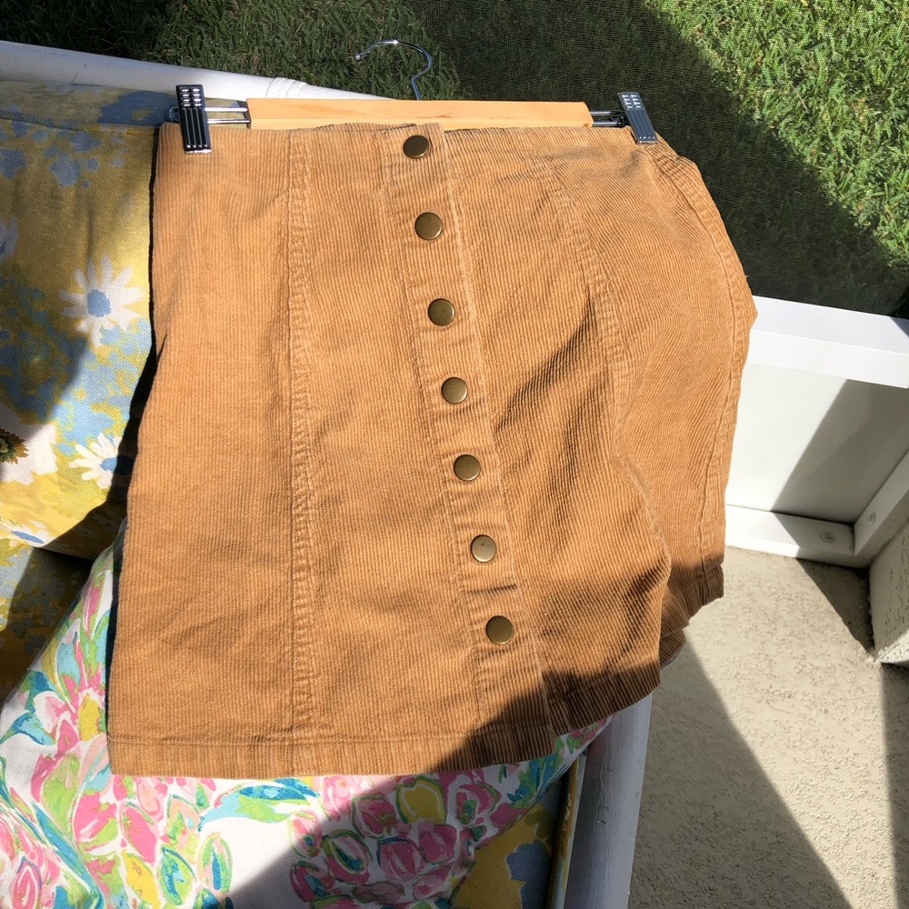 Wishlist Corduroy A-Line Mini Skirt Caramel Brown Snap Button Front Women’s S - Picture 4 of 13